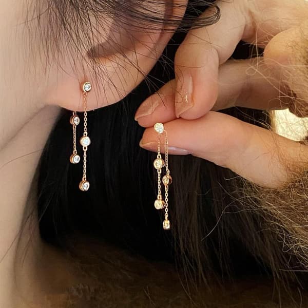 Temperament Rose Gold Farve Zircon Lang Kæde Dingle Øreringe