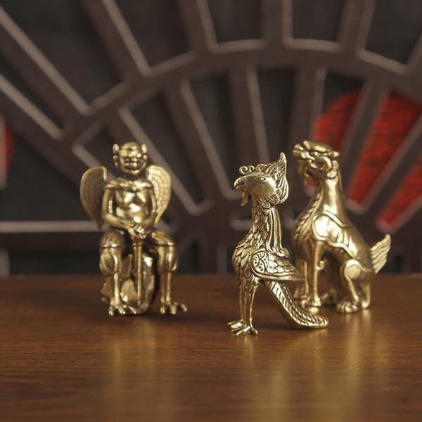 Messing Lille Statue Skrivebordsornament Mytiske Dyrefigurer D A10
