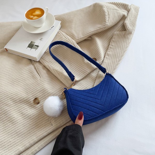Kvinder filt underarm håndtaske med blød plys nøglering Fashion Vi Blue