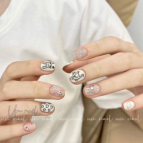 Sarjakuva Graffiti Bow Ultra-Ohuet Nail Art Tarrat Kitten Dog Be 2