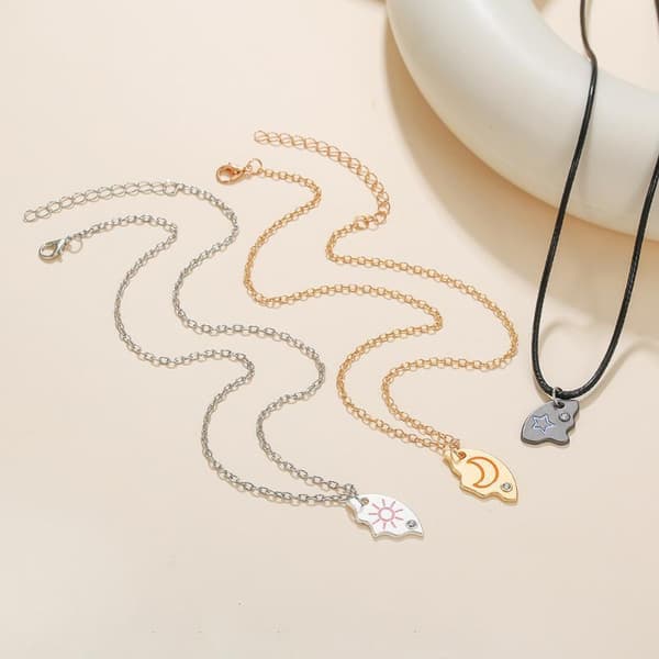 3-delat pussel-halsband med sol, måne och stjärnor