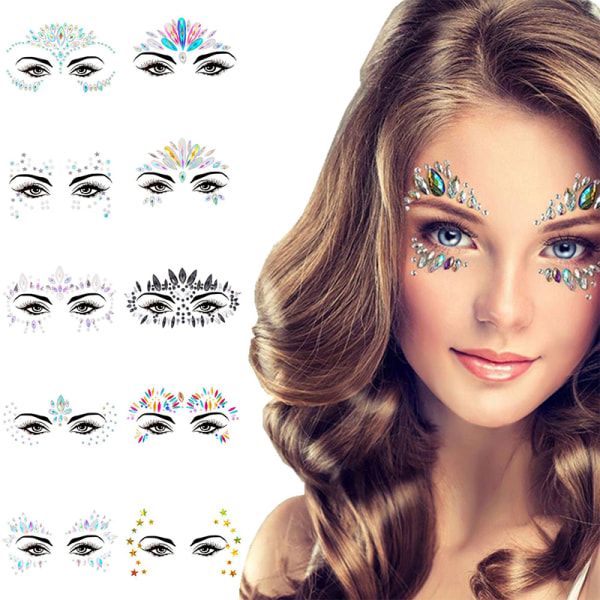 3D Body selvklæbende Glitter Stickers Crystal Party Face Eye Gems 34