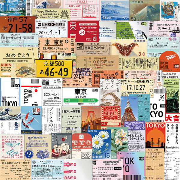 60 STK Postkort Billett Stempel klistremerke Skrivesaker Reisedagbok