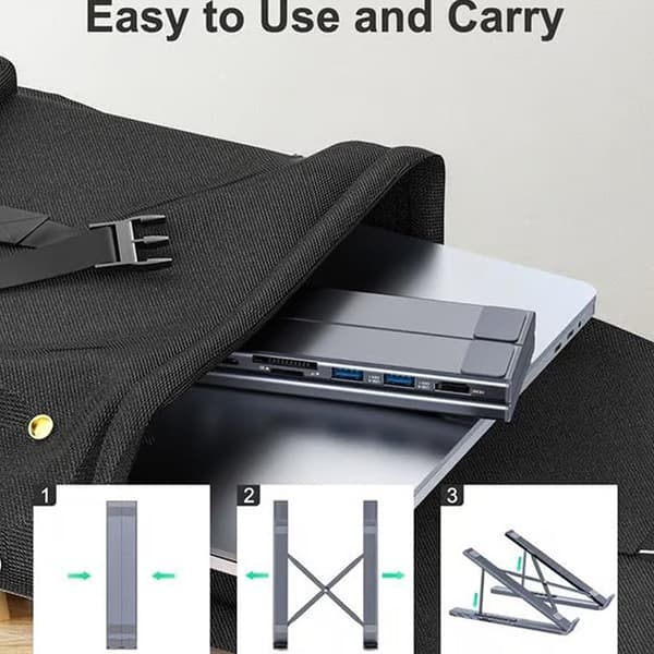 8-i-1 USB-C Laptopstativ med dokkingstasjon Universal USB C A2