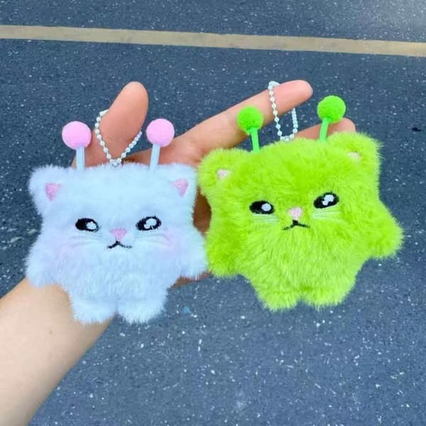 2 STK e Alien Kat Plys Nøglering Fluffy Kat Dukke Vedhæng Rygsæk