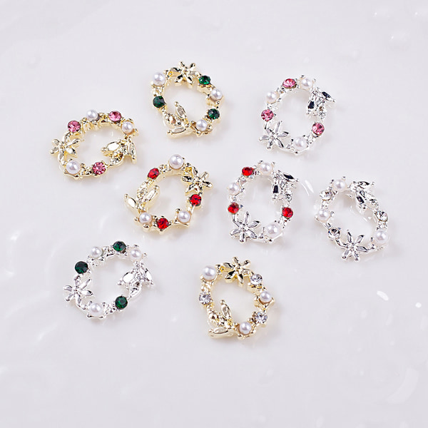 5 st 3D Rhinestone Kristall Nagelkonst Garland Pärla Hängande Charms 15