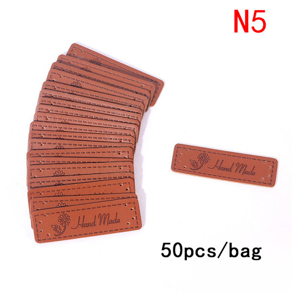 50 st Brun gjord med hjärta PU-läder Handgjorda etikettetiketter DIY N5