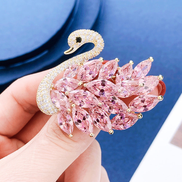 Muoti Crystal Swan rintakoru tekojalokivistä eläinten rintakoru naisille Pink