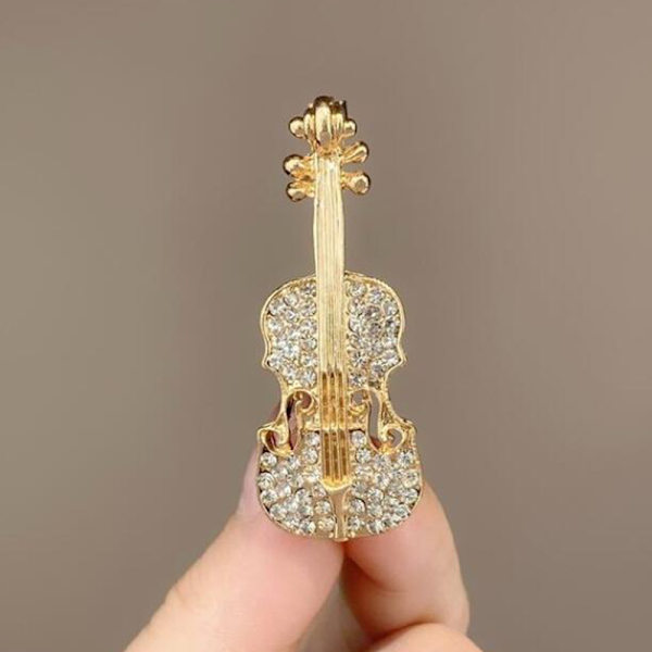 Mote fiolin Rhinestone skinnende brosje for kvinner klær Access Gold