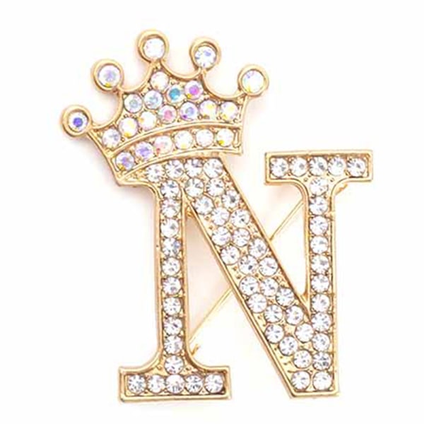 Fashion Crown 26 forbokstaver A til Å Crystal Rhinestone Broo Gold-N