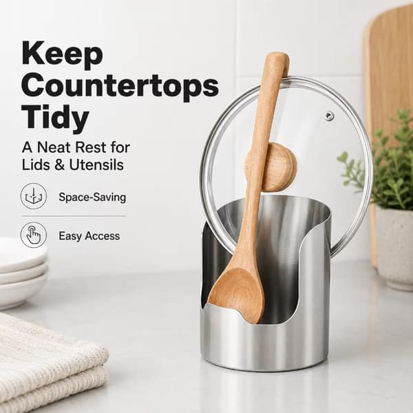 Rustfrit stål grydelågsholder skeholder rustbestandig varme Black