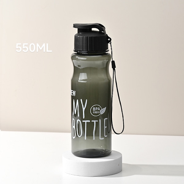 Transparent vattenflaska Portabel sportkopp för att dricka 550ml Black