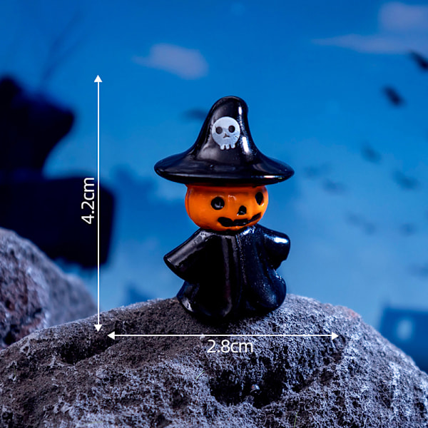 Mini Halloween Ornament Heks Spøkelse Gresskar Figur Mikroskopisk Land A2