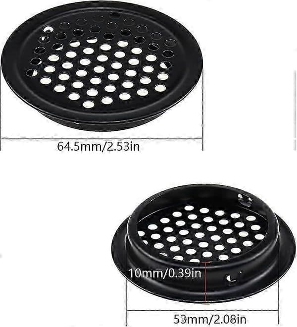 Rund Ventilationsrist 10 Stykker Rund Udvendig Ventilationsrist 53 mm Rustfrit Stål Sort Ventilationsrist Opretholder Luftstrøm til Køkken Ca