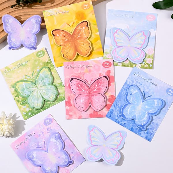 Sommerfugle-sticky notes – Søde dekorative klæbende noteblokke til studerende (30 ark, 3+1 bonus)