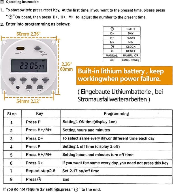Cn101A DC 12V Digital LCD-timer Programmerbar LCD-skjerm Digital LCD Strømforsyning Ukentlig Timer Reléstyring Med Vanntett Deksel Hvit