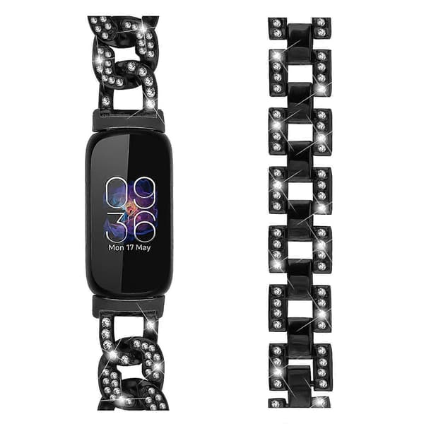 Fitbit Inspire 3 -metalliranneke, jossa kimalteleva strassikoristelu -