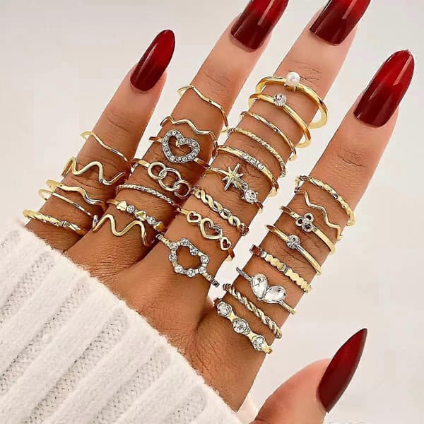 28 STK Boho Element, Geometrisk Gnist Vintage Ringsæt, Moderigtig Ring, Hjerte Design