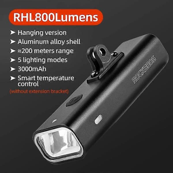 ROCKBROS RHL-800 Cykelforlygte Stærk Lommelygte, Løfteversion (Uden Beslag)