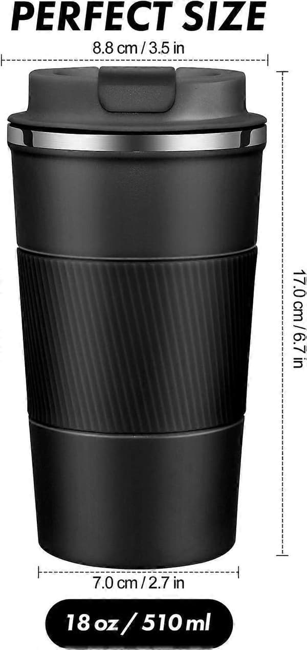 Termokrus i rustfrit stål 510 ml med lækagesikkert låg og isolering til varme drikke