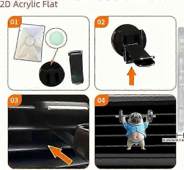 Søt Mops Akryl Bil Luftventil Duftspreder, 2D Søt Hund Design Solid Duftende, Morsomt og Stilfullt Interiørtilbehør, 4 stk Mops Luftfrisker