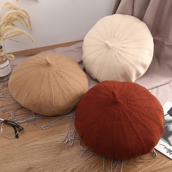Hat til stor omkreds vinter blød kashmir baret hat kvinder retro varm strik kunstner hat afslappet græskar hat