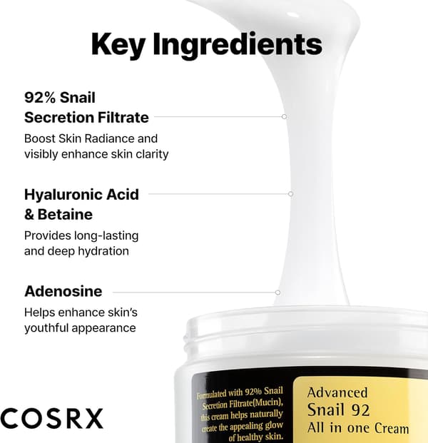 COSRX Advanced Snail 92 Multi-Effect Ansiktskräm, Anti-Aging, Daglig Lugnande och Återfuktande Kräm, 100g