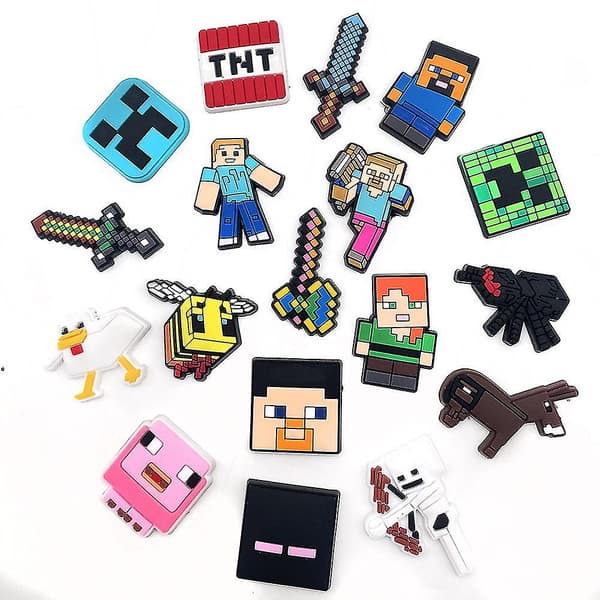 18 stk. Minecraft Skoovertræk, Croc Træsko Sko Dekoration til Børn Voksne