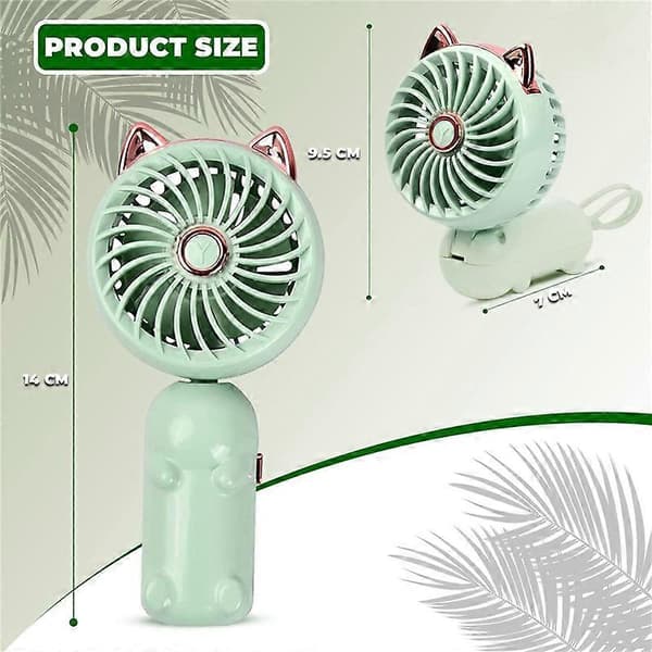 Bærbar Håndholdt Ventilator med Katteører - Mini Ventilator (Grøn) [DB]