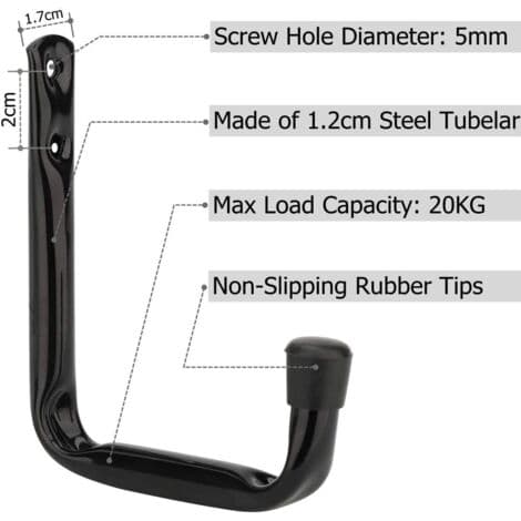 Set med 6 kraftiga J-formade väggkrokar för garageförvaring (11,5 cm x 10 cm)