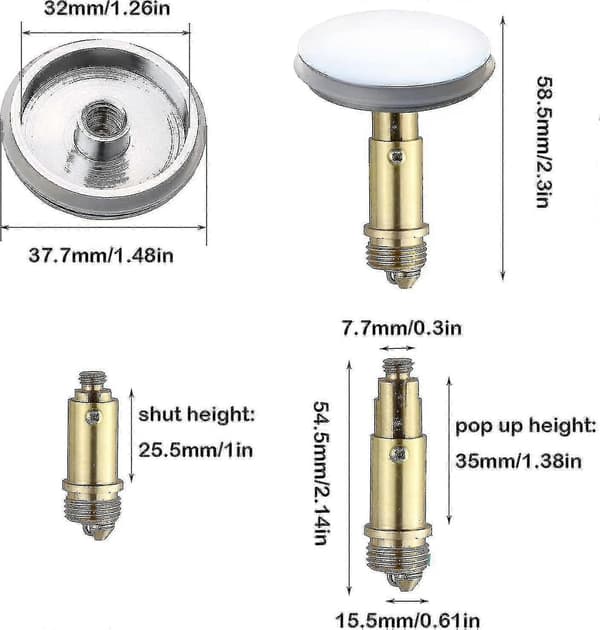2 stk. badeværelse push pop-up click clack prop, 38 mm vask afløbsprop pop-up prop-