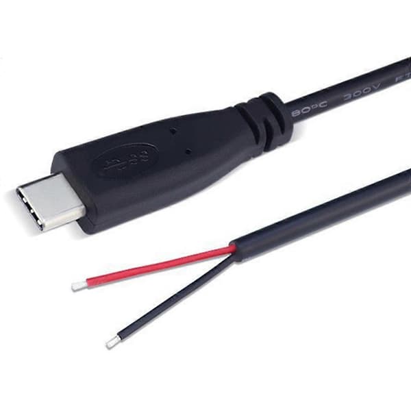 USB C Hane till 2Pin Strömförlängningskabel Typ C Öppen Ände Pigtail Sladd 5V 3A