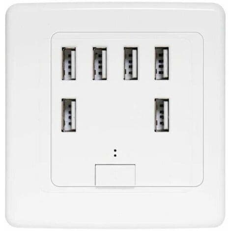 Universal USB-vägguttag, 6 inbyggda portar, 220V 4A laddningspanel, snabbladdning