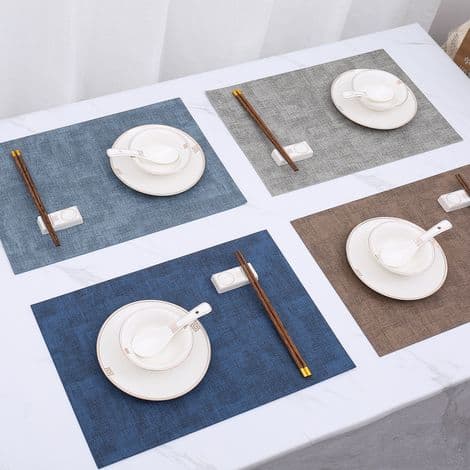 Set med 6 rektangulära bordstabletter, tygliknande, tvättbara, värmebeständiga