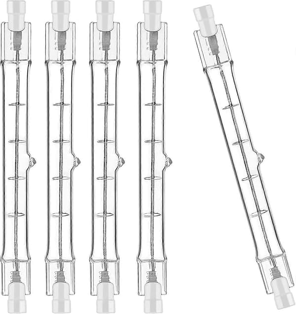 Sett med 5 R7S halogenpærer 118mm 200W 230V, R7S halogenstav 118mm, R7S halogenpære dimbar halogenstavlampe