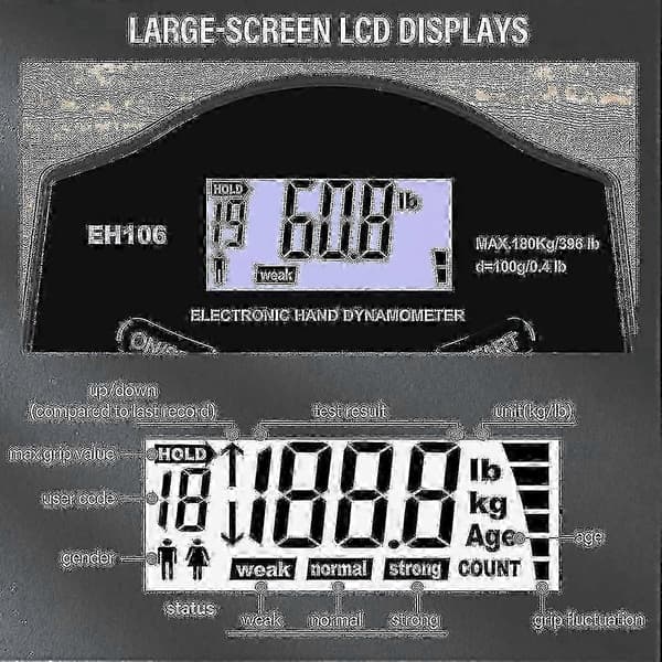 Gripstyrketestare, 396lbs/180kg Digital Hand Dynamometer Gripstyrkemätare Usb LCD-skärm Handgreppsdynamometer