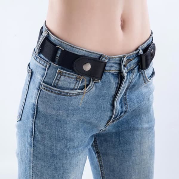 Elastisk belte uten spenne - Svart - Justerbart for voksne, menn, kvinner, unisex