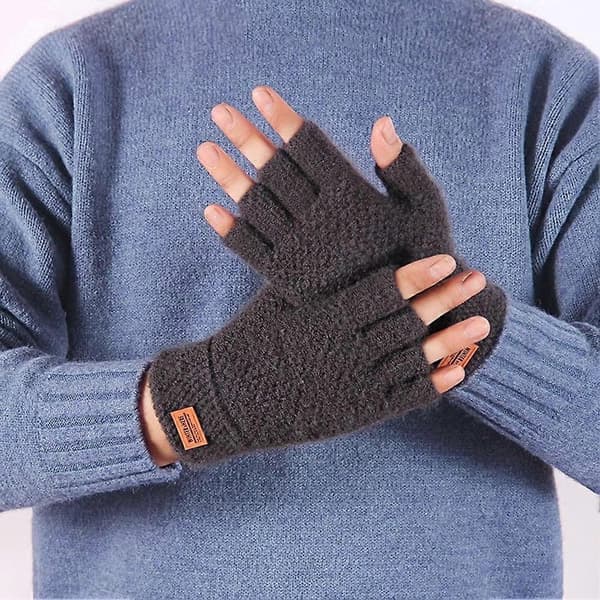 1 Par Alpaca Ull Fingerlösa Vantar Varma Mäns Stickade Halvfinger Vantar