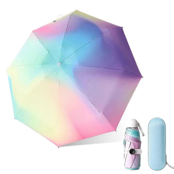 Sammenfoldelig Rejseparaply, 8 Ribber Mini Paraply med Kapsel Etui