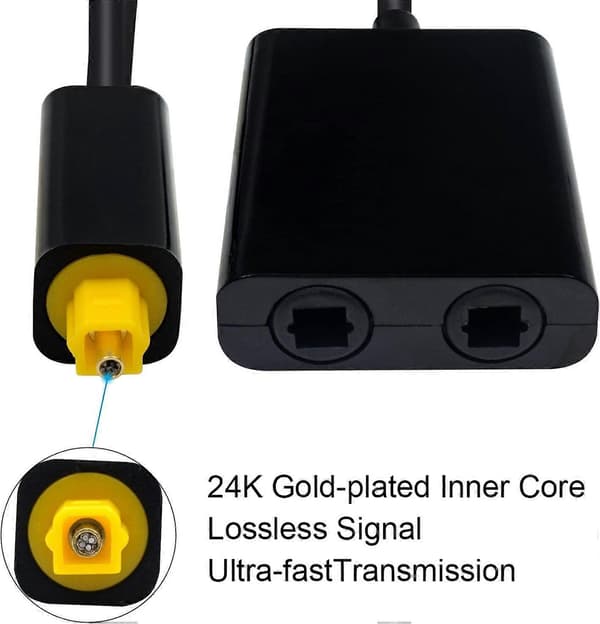 Toslink Splitter 1 til 2 Digital Optisk Lydsplitter 1 inn 2 ut Lydadapter Kabelsplitter