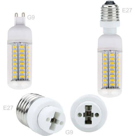 4x E27 til G9 lampefatningsadapter i HVIT - Sett med 4 omformere for lampefatninger for gløde-, LED-, halogen- og energisparepærer