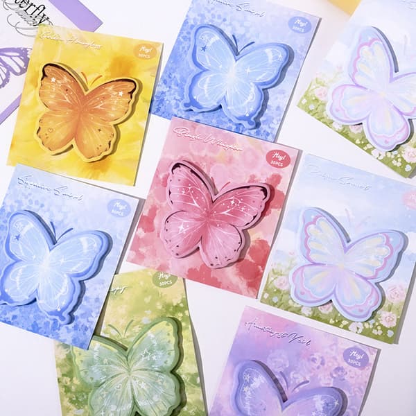 Sommerfugle-sticky notes – Søde dekorative klæbende noteblokke til studerende (30 ark, 3+1 bonus)