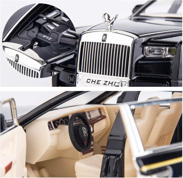 1/24 Rolls-Royce Phantom Modelbil, Zinklegering Træk Tilbage Legetøjsbil med Lyd og Lys til Børn Drengegave