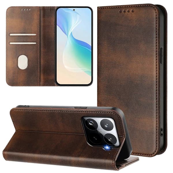 För Xiaomi 15T Pro Plånboksfodral Retro Textur Läder Telefonfodral
