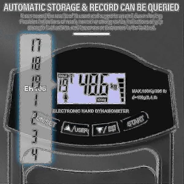Gripstyrketestare, 396lbs/180kg Digital Hand Dynamometer Gripstyrkemätare Usb LCD-skärm Handgreppsdynamometer