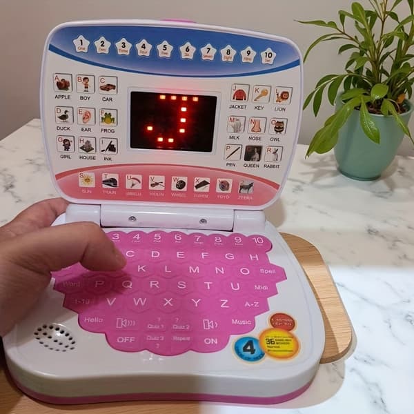 Mini bærbar simuleret computerlegetøj, elektronisk læringsmaskine med sprog- og musikfunktioner - Multifunktionel pædagogisk bærbar computer til