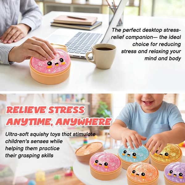 Glitter Dumpling, Glitter Dumpling Squishy med eske, Dumpling sensorisk klemmeleke for stresslindring Gull