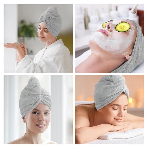 Hurtigtørrende hårturban 2-pak - Superabsorberende mikrofiber hårturban til hurtig tørring af hår, grå