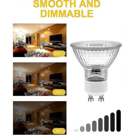 12-pack GU10 halogenlampor för spotlights, dimbara, 50 W, 220 V, 2 stift, lång livslängd.
