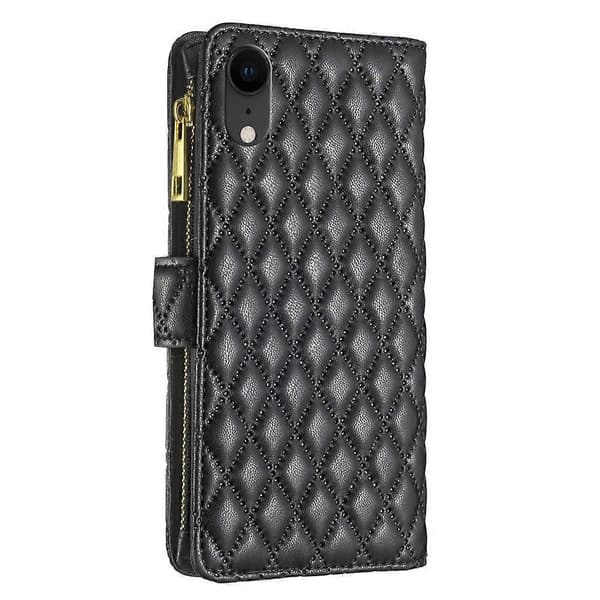 Diamantgitter Lynlås Pung Læder Flip Telefon Cover til iPhone XR